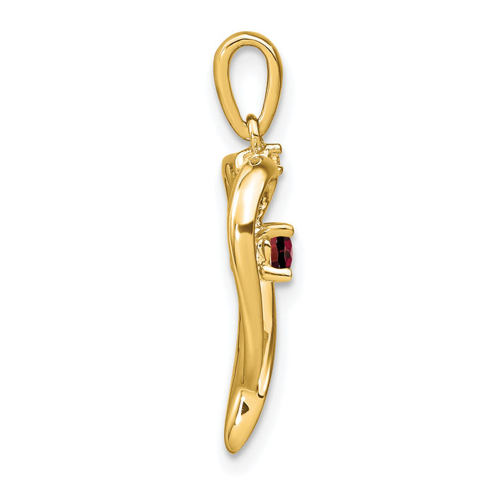 14K Solid Yellow Gold Red Garnet Diamond Heart Necklace Charm Gemstone Pendant