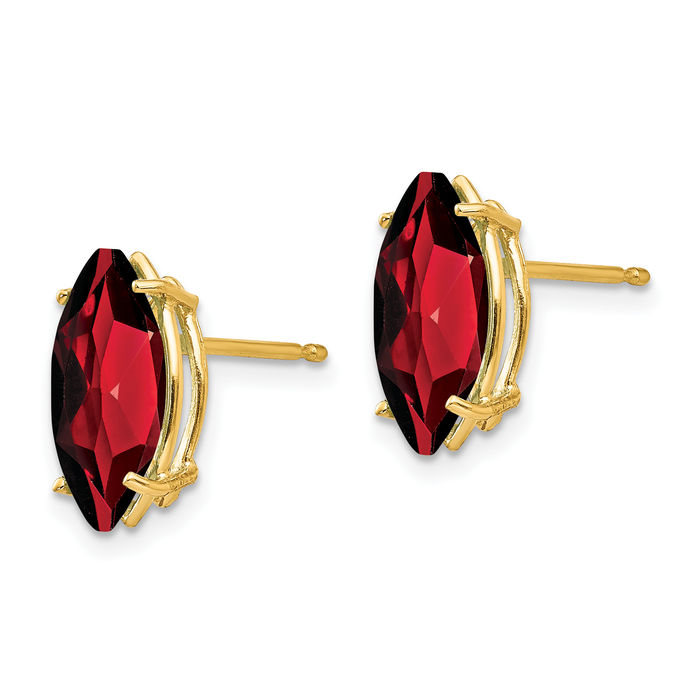 14K Solid Yellow Gold Red Garnet Marquise Studs Gemstone Earrings January Birthstone Jewelry