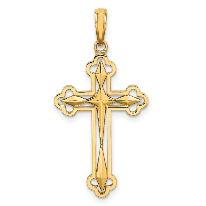 14K Solid Yellow Gold Reversible Holy Cross Necklace Religious Chain Pendant Jesus Christ Charm