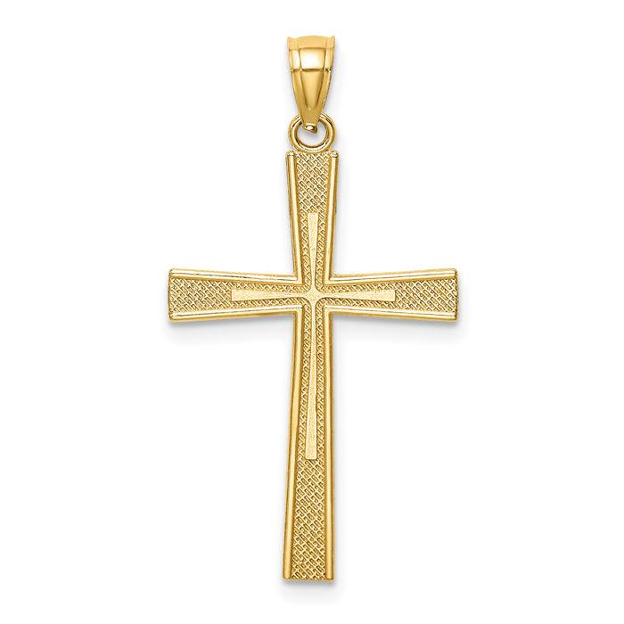 14K Solid Yellow Gold Reversible Satin Latin Mexican Holy Cross Necklace Religious Chain Pendant Jesus Christ Charm