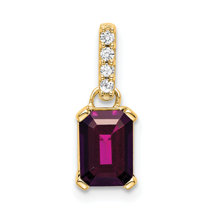 14K Solid Yellow Gold Rhodolite Garnet Diamond Necklace - Picture 11 of 12