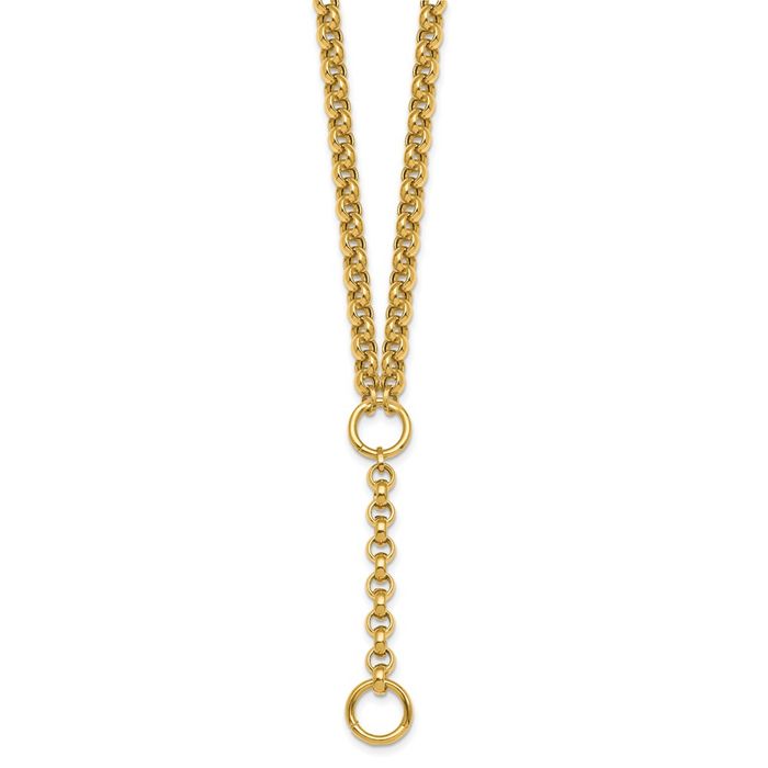 14K Solid Yellow Gold Cable Link Y Drop Lariat Chain Necklace