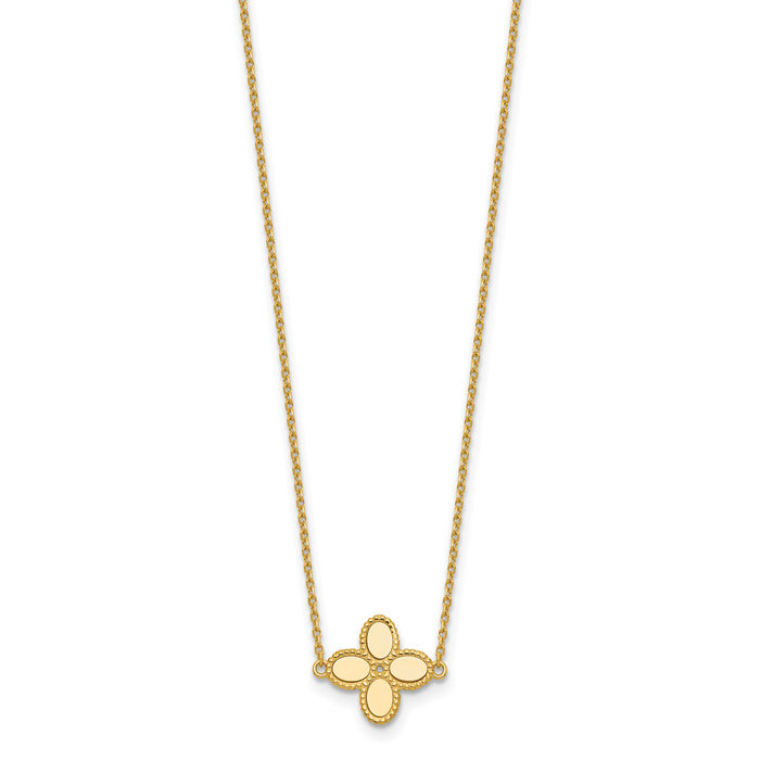 14K Solid Yellow Gold Rope Edge Flower Necklace Chain