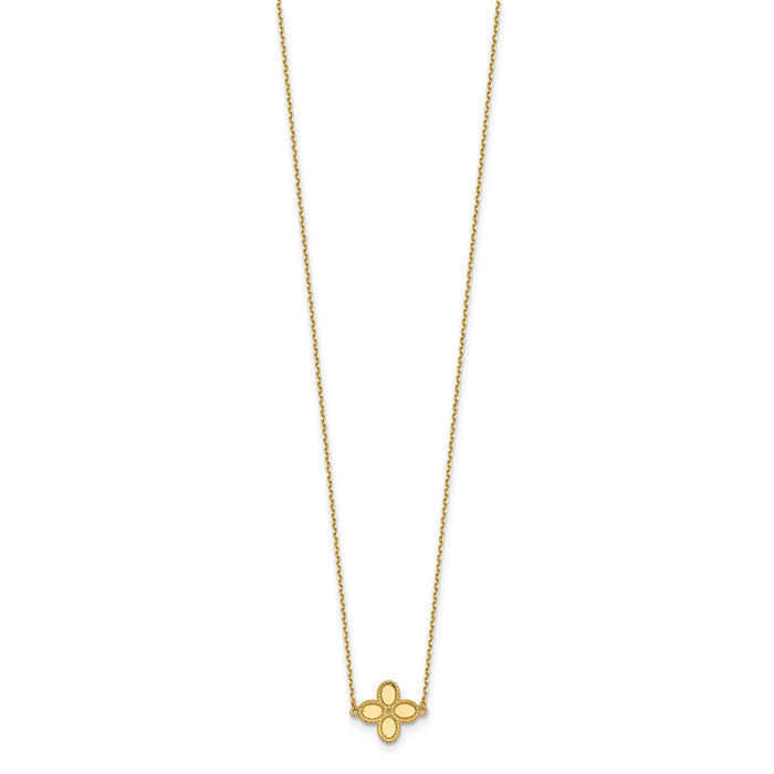 14K Solid Yellow Gold Rope Edge Flower Necklace Chain