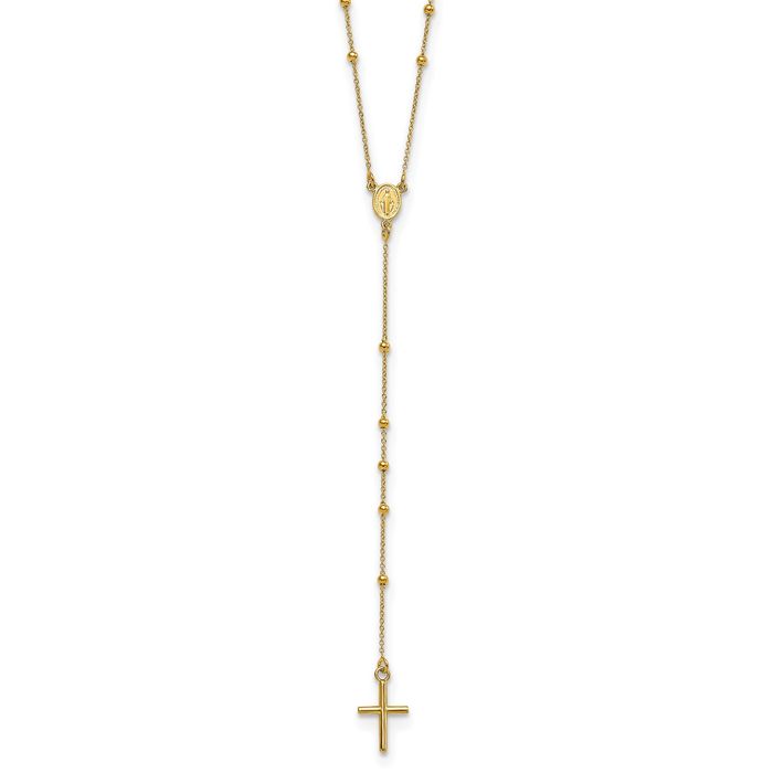 14K Solid Yellow Gold Rosary Bead Necklace Chain