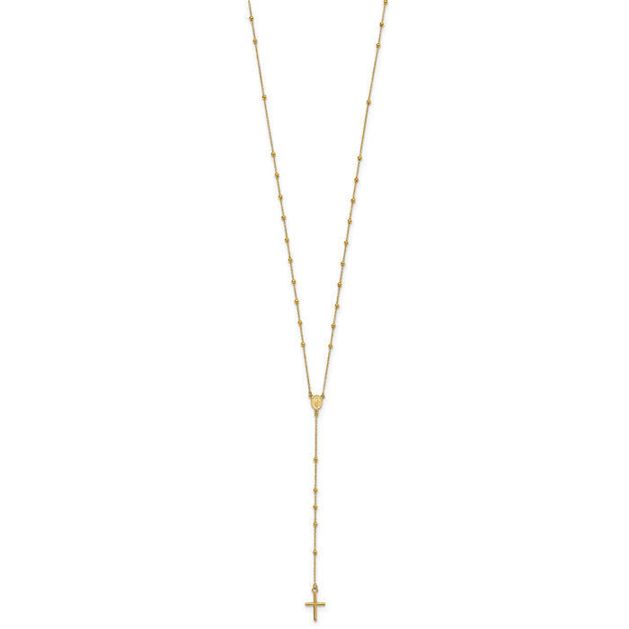 14K Solid Yellow Gold Rosary Bead Necklace Chain