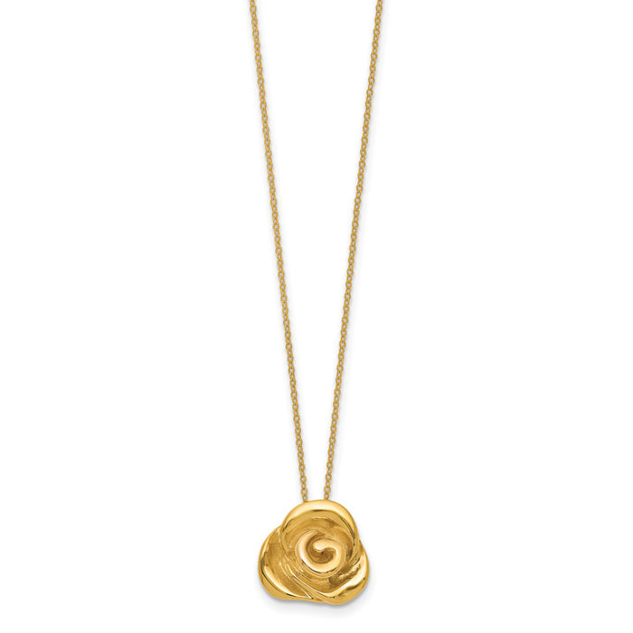 14K Solid Yellow Gold Rose Flower Necklace Chain