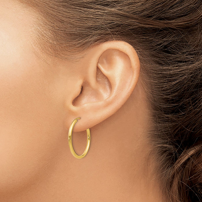 14K Solid Yellow Gold Round Endless 2mm Medium Hoop Earrings