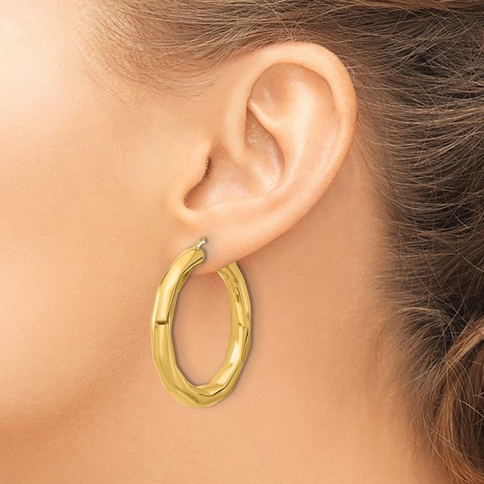 14K Solid Yellow Gold Round Medium Hoop Earrings