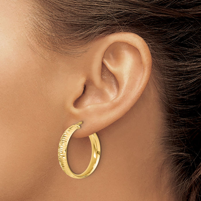 14K Solid Yellow Gold Round Medium Hoop Earrings