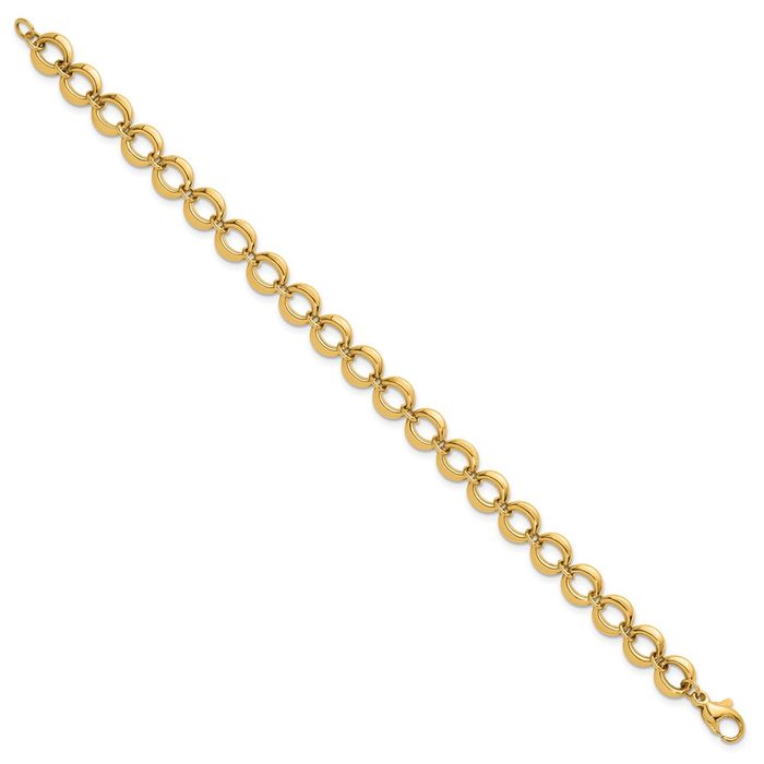 14K Solid Yellow Gold Round Cable Rolo Link Chain Bracelet