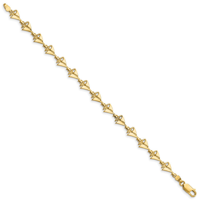 14K Solid Yellow Gold Sailboat Chain Charm Bracelet