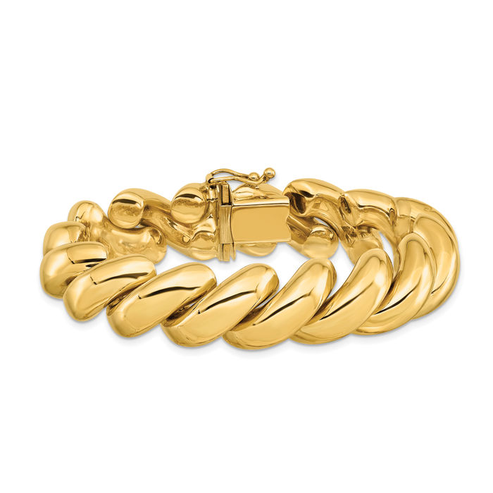 14K Solid Yellow Gold 14mm San Marco Chain Bracelet