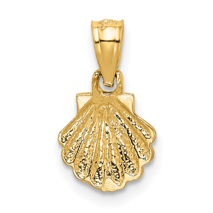 14K Solid Yellow Gold Scallop Shell Necklace Chain Pendant Charm