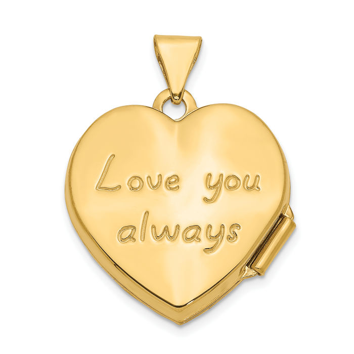 14K Solid Yellow Gold Love You Always Heart Personalized Photo Locket Necklace Picture Pendant Charm