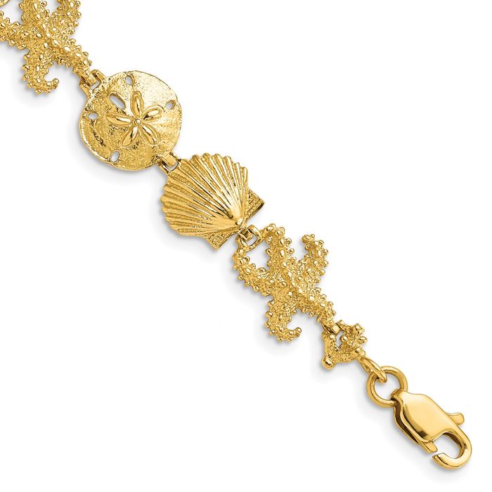 14K Solid Yellow Gold Seashell Chain Charm Bracelet