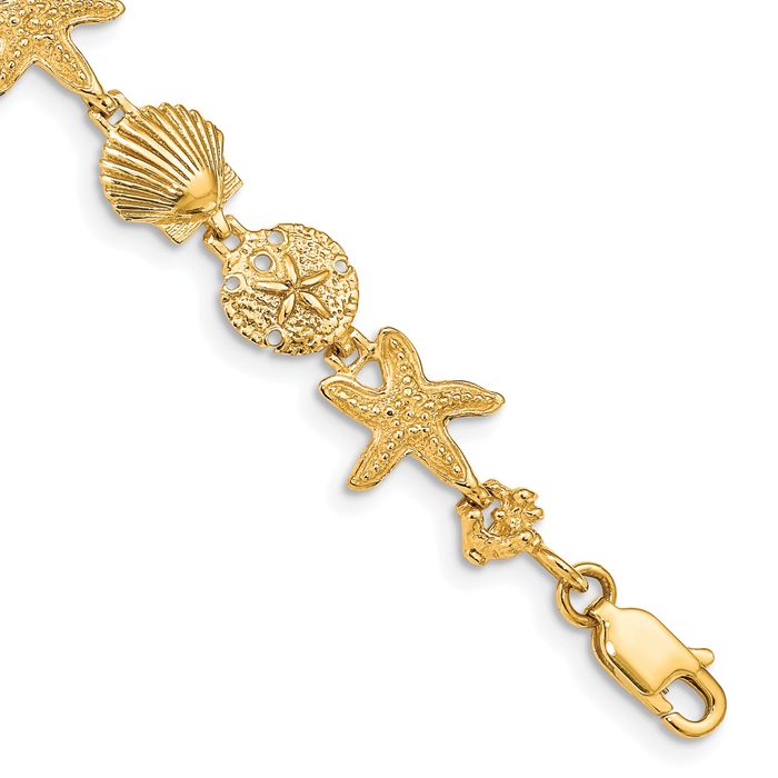 14K Solid Yellow Gold Seashell Chain Charm Bracelet