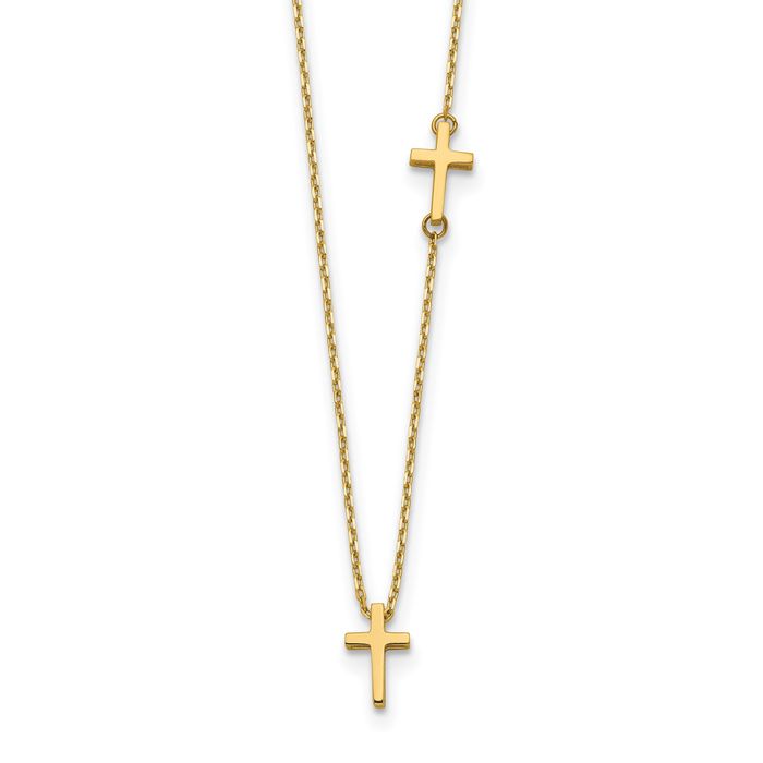 14K Solid Yellow Gold Sideways Holy Cross Pendant Necklace