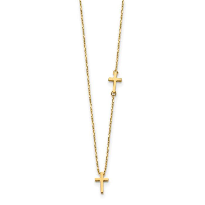 14K Solid Yellow Gold Sideways Holy Cross Pendant Necklace