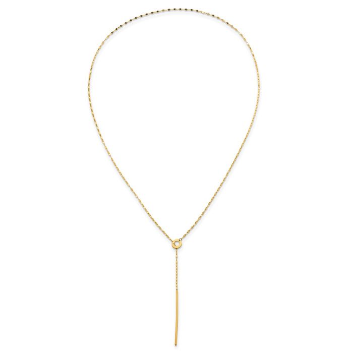 14K Solid Yellow Gold Sliding Chain Drop Bar Necklace