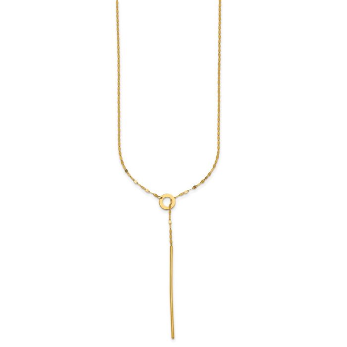 14K Solid Yellow Gold Sliding Chain Drop Bar Necklace