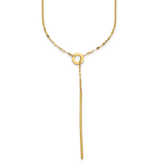 14K Solid Yellow Gold Sliding Chain Drop Bar Necklace