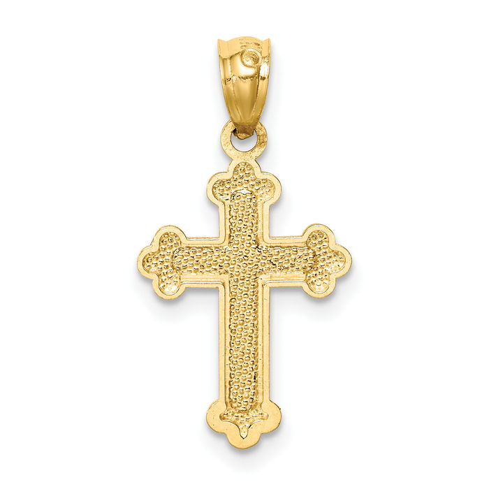 14K Solid Yellow Gold Budded Holy Cross Necklace Religious Chain Pendant Jesus Christ Christian Charm