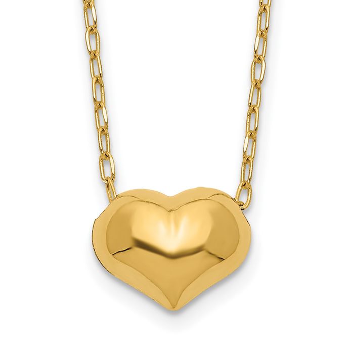 14K Solid Yellow Gold Heart Chain Necklace - Picture 7 of 12