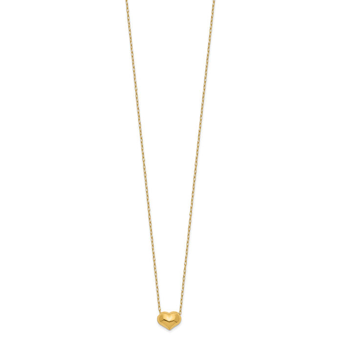 14K Solid Yellow Gold Heart Chain Necklace