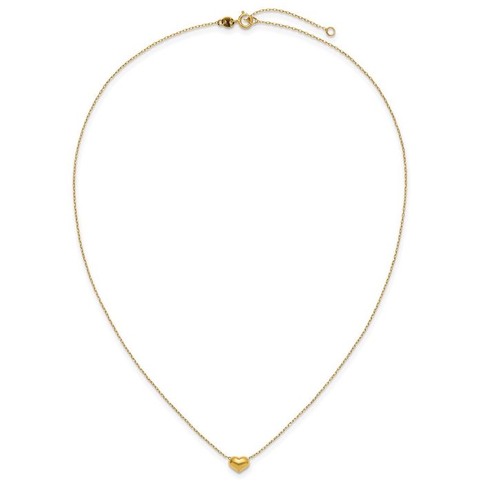 14K Solid Yellow Gold Heart Chain Necklace