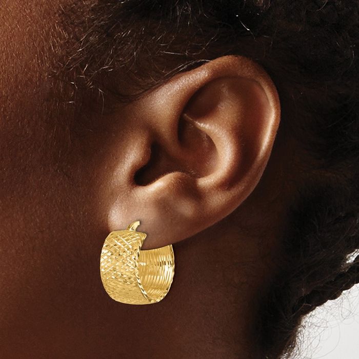14K Solid Yellow Gold Round Medium Hoop Earrings