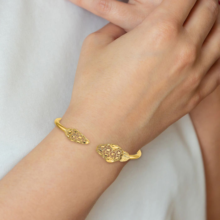 14K Solid Yellow Gold Cubetto Omega Snake Bangle Bracelet