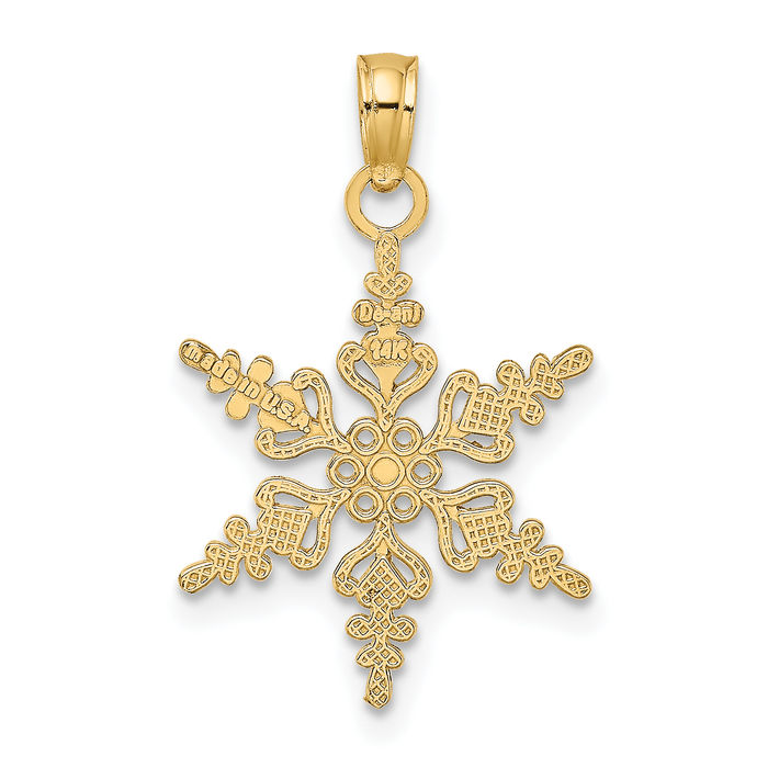 14K Solid Yellow Gold Snowflake Necklace Chain Pendant Charm