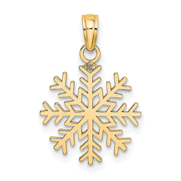 14K Solid Yellow Gold Snowflake Necklace Chain Pendant Charm