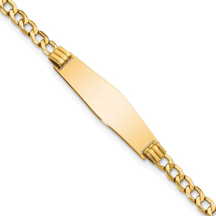 14K Solid Yellow Gold Soft Cuban Link Name Bar Identification ID Bracelet