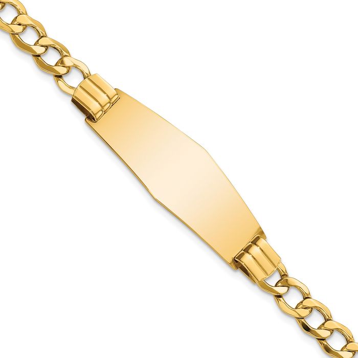 14K Solid Yellow Gold Soft Curb Link Name Bar Identification ID Bracelet