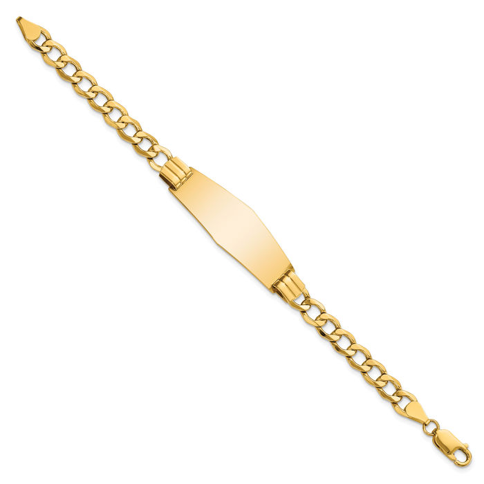 14K Solid Yellow Gold Soft Curb Link Name Bar Identification ID Bracelet