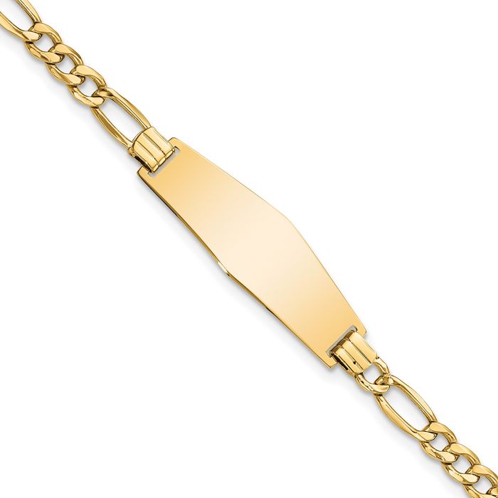 14K Solid Yellow Gold Soft Figaro Link Name Bar Identification ID Bracelet