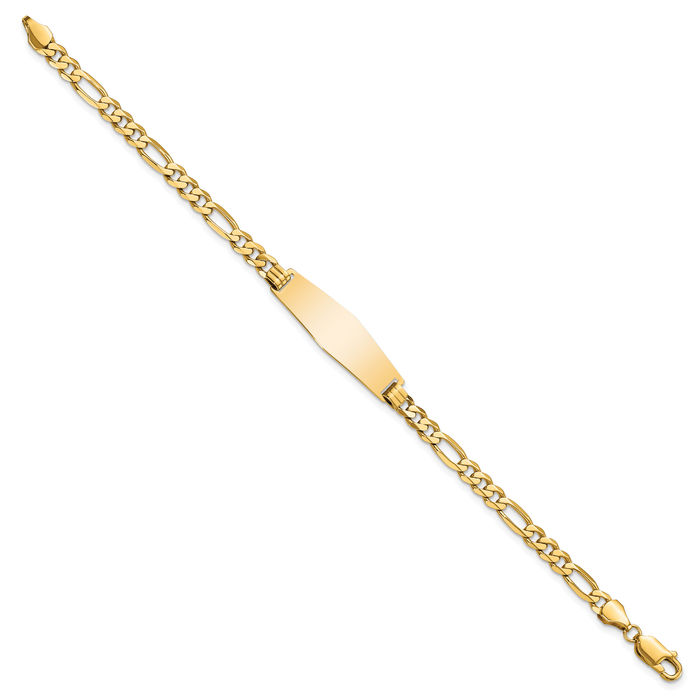 14K Solid Yellow Gold Soft Figaro Link Name Bar Identification ID Bracelet