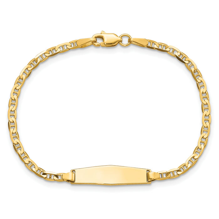 14K Solid Yellow Gold Soft Mariner Link ID Bracelet | eBay