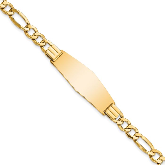 14K Solid Yellow Gold Soft Figaro Link Name Bar Identification ID Bracelet