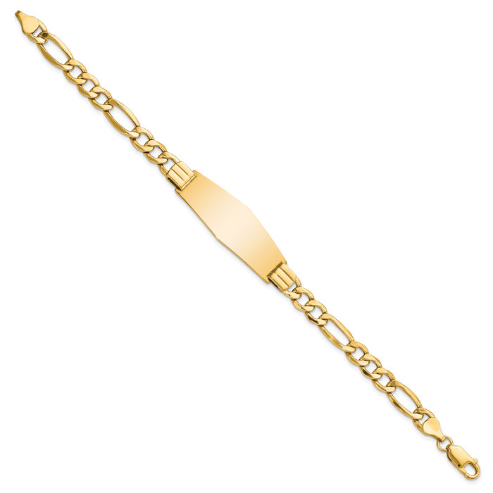 14K Solid Yellow Gold Soft Figaro Link Name Bar Identification ID Bracelet