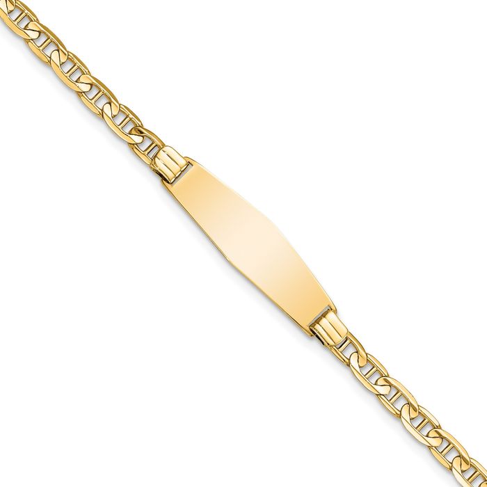 14K Solid Yellow Gold Soft Anchor Mariner Link Name Bar Identification ID Bracelet