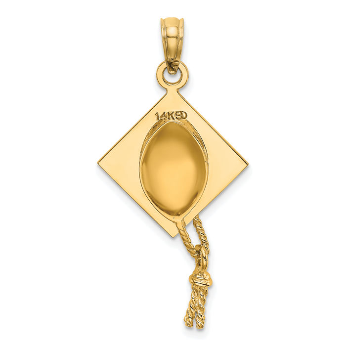 14K Solid Yellow Gold Graduation Cap Necklace Chain Pendant Charm