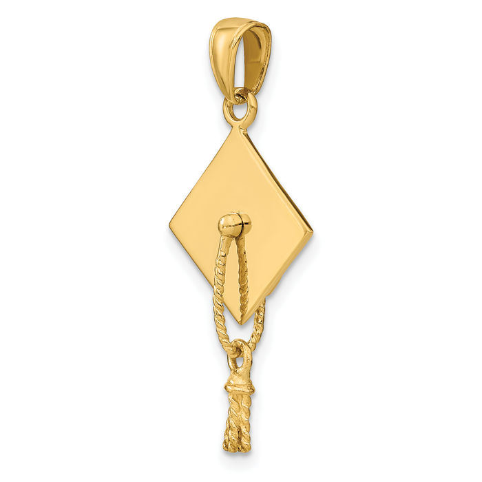 14K Solid Yellow Gold Graduation Cap Necklace Chain Pendant Charm