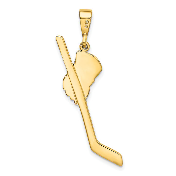 14K Solid Yellow Gold Hockey Goalie Stick Puck Glove Necklace Charm Sports Pendant