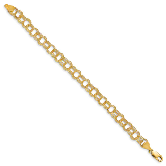 14K Solid Yellow Gold Triple Link Chain Charm Bracelet