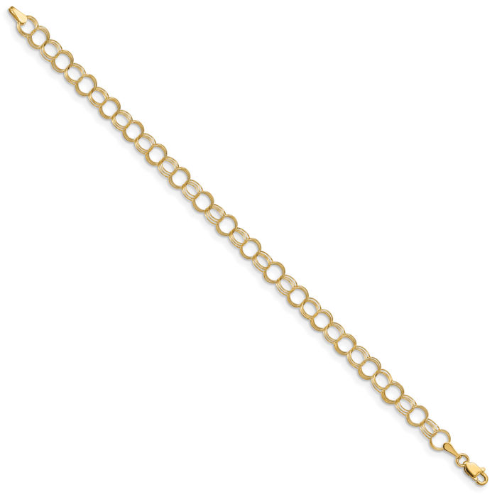 14K Solid Yellow Gold Triple Link Chain Charm Bracelet