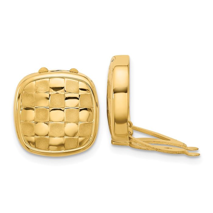 14K Solid Yellow Gold Square Checker Button Covers