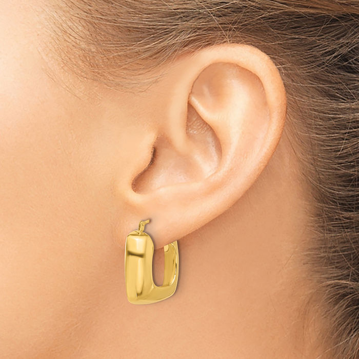 14K Solid Yellow Gold Square Medium Hoop Earrings